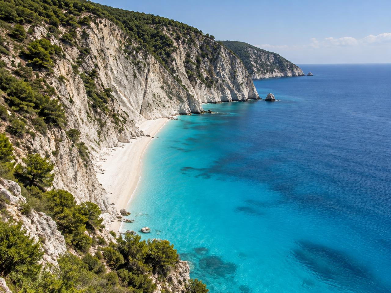 Weiße Kalkklippen und türkises Meer an der Westküste von Lefkada