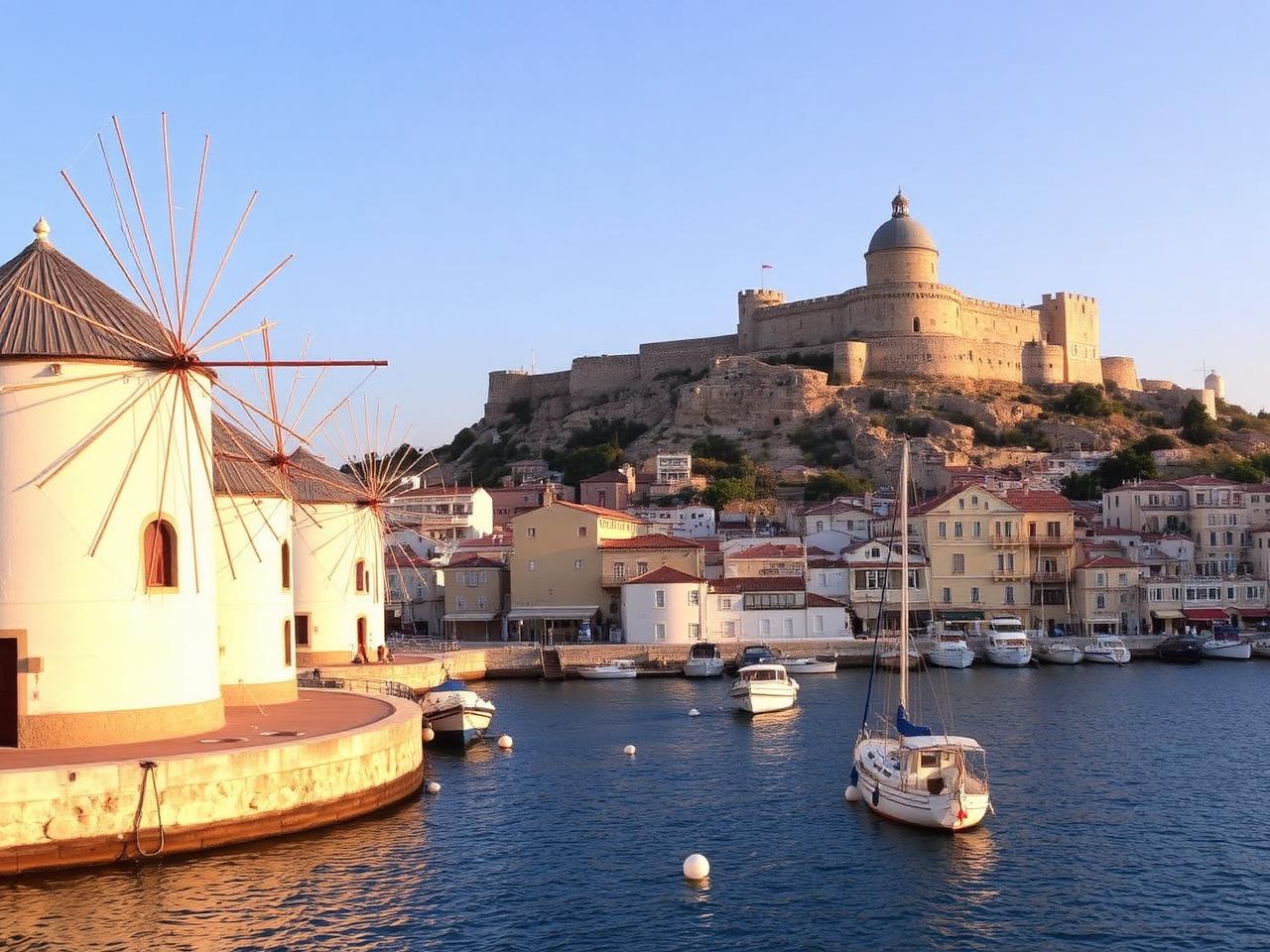 Mittelalterliche Altstadt von Rhodos mit Hafen