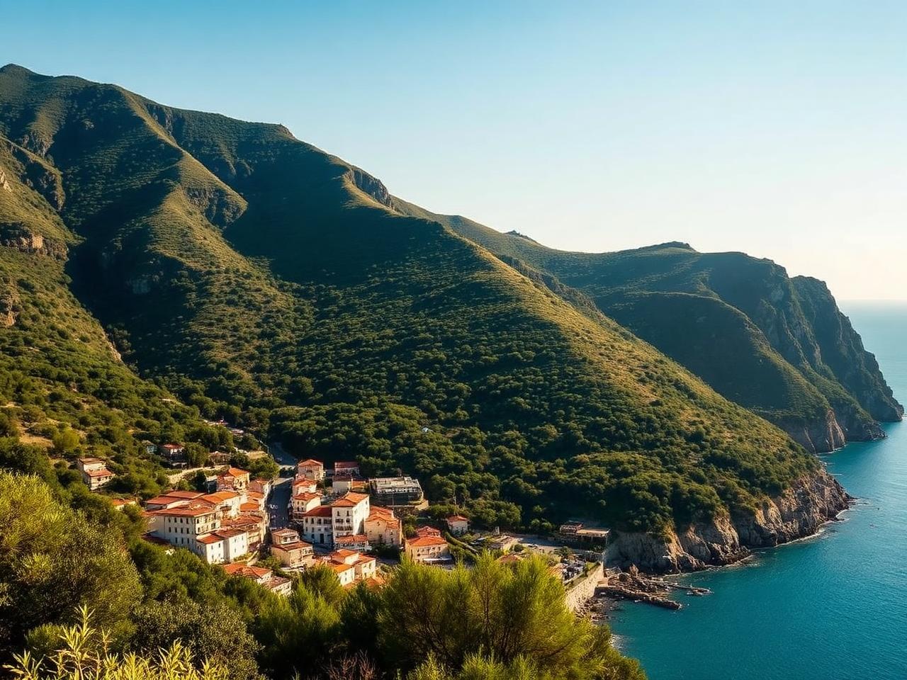 Bergküste von Samos mit Dörfern