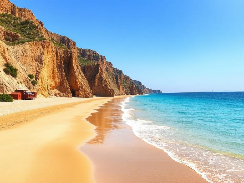 Langer heller Sandstrand am türkisen Meer